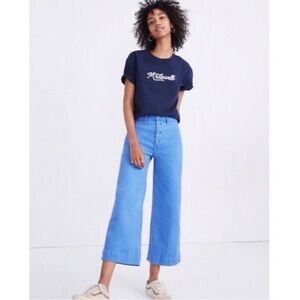 Madewell Emmett Blue Wide-Leg Pants Jeans Button Front Patch Pocket Crop Size 27